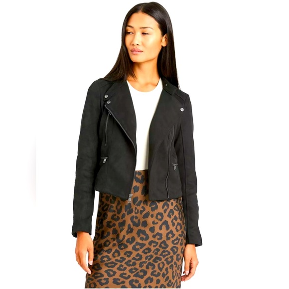 Jackets & Blazers - Banana Republic Factory black Faux Suede vegan leather short biker Jacket S